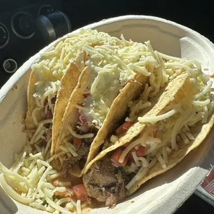 They forgot my lettuce. Barbacoa tacos with cheese, pico and sour cream