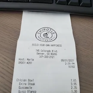 Transparency is good, esp with fees. However, $3.95 for a spoonful of cubed steak pieces? There are charges for both Guac and Queso.