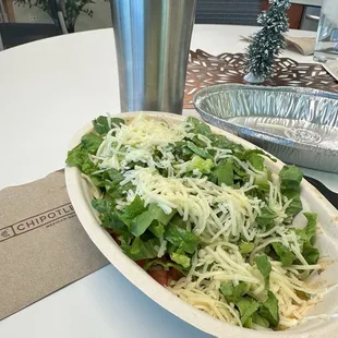 Barbacoa burrito bowl with no rice or beans. Still full with those not included