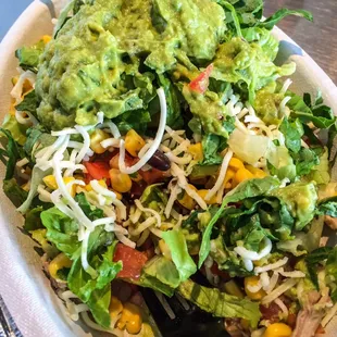 Burrito bowl with fresh made guacamole!