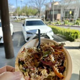 Chicken el pastor bowl, no rice, with Lexus on top. Pre-workout meal....