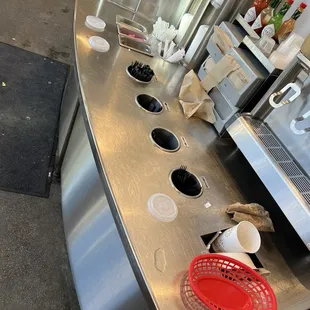 Forks stocked with the "prongs up" that way everyone else's hands touch the forks before you pick one out.