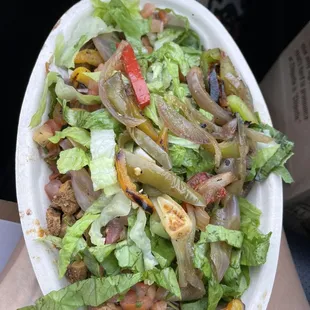 $6 for entree code BOORITO. Half steak half chicken bowl. There's rice buried somewhere underneath.