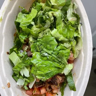 Half empty steak bowl.