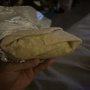 This is a side view of the burrito