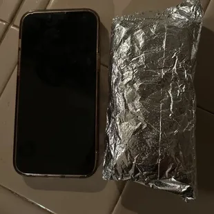 World&apos;s smallest burrito - two meats.