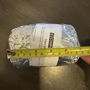 A six inch double wrap double chicken $15 burrito