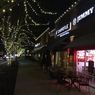 Night time around the holidays outside Woodinville Chipotle.