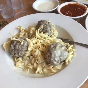 Swedish meatballs with noodles and a cream sauce that is amazing!!!