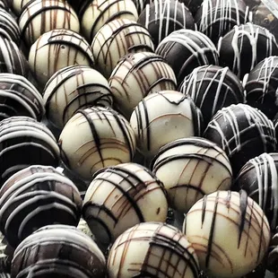 a close up of chocolate truffles