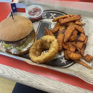 Hamburger &amp; sweet potato fries