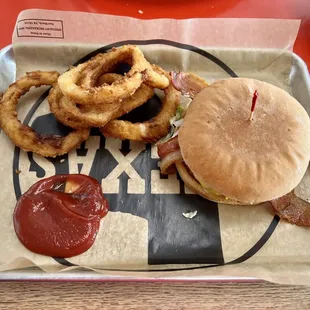 Bacon Cheeseburger with Onion Rings.