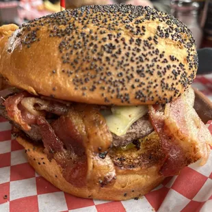 Pepper Jack Cheeseburger with pickles and bacon - Delicious !!!