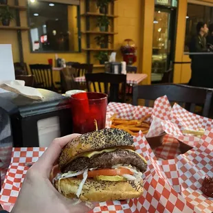 Beef burger with poppy seed buns