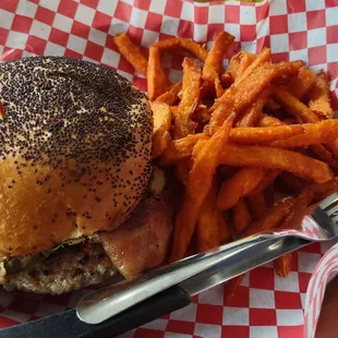 Turkey Burger w/Bacon, Avocado, Fried Poblano &amp; Sweet Potato Fries (September 2023)