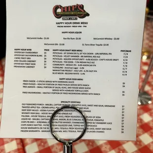 Happy Hour Menu that can only be ordered at the bar