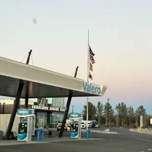 a view of a gas station
