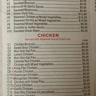 the menu of the restaurant