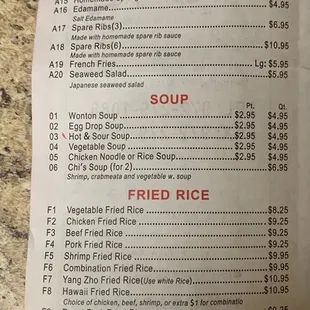 the price of the menu