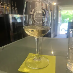 a glass of wine and a glass of water