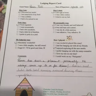 Report card after boarding
