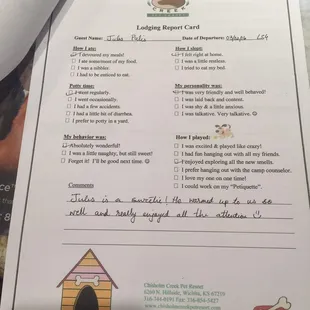 Report card after boarding