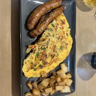 Omelette made to order. Chicken sausage.