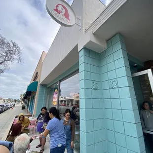 Seating and tables out front.