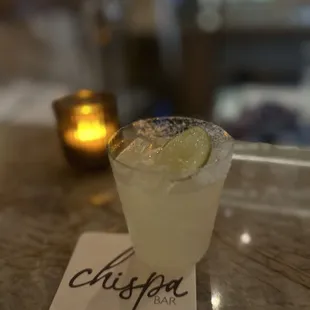 House margarita salted rim with slice of lime