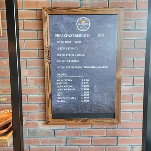 Breakfast menu