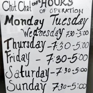 Current Store Hours