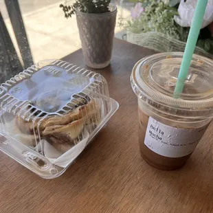Tiramisu cinnamon roll and mocha peanut butter coffee