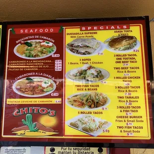 menu and prices