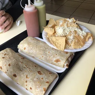 Bean burritos and side of chips