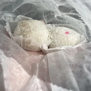 Peanut mochi and red bean mochi (has the flower on top)