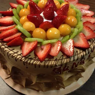 Fruit birthday cake. Delicious and light! YUM