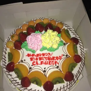 Fruit birthday cake...so light!  So delicious!