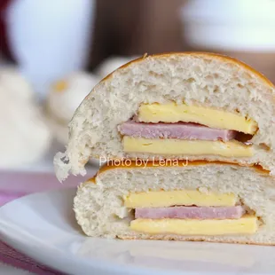 Inside of Ham &amp; Egg Bun 火腿蛋包 ($1.85) - tasty!