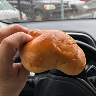 A good sized ham-and-egg bun, $1.70.