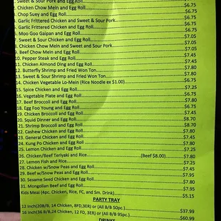 the menu for the restaurant