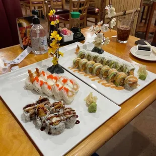 Crystal roll, teriyaki chicken roll, sweet potato roll
