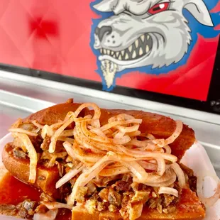 a close up of a hot dog