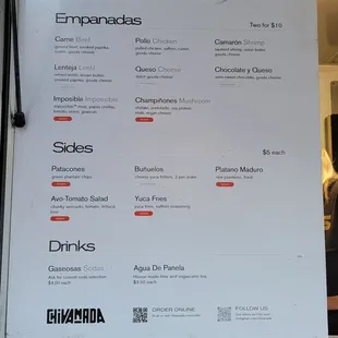 Close up of menu