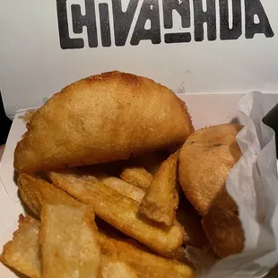 Beef (Carne) Empanada (2 pcs) and Yuca Fries