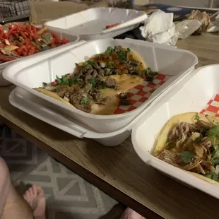 Flamin hot Cheeto asada fries | Asada tacos | Carnitas tacos