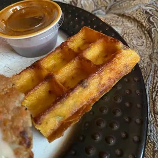 Cheese jalapeño beef bacon cornbread waffle