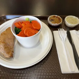 Side: broccoli and carrots  Side: sweet potato