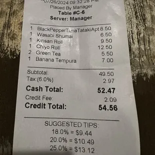 Additional $2.99 credit fee was added before we told the restaurant what kind payment we would use