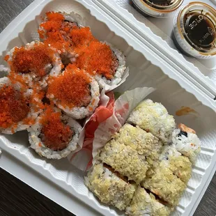Left - Dynamite Roll , Right - Crunchy Salmon Roll