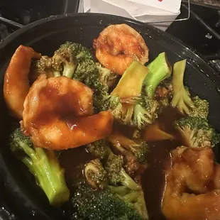 Shrimp and broccoli after eating half